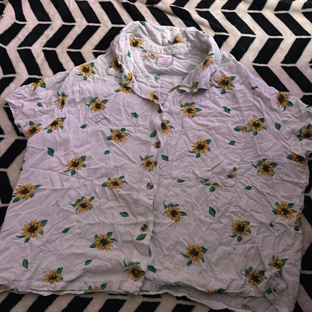 Floral button up tee shirt
